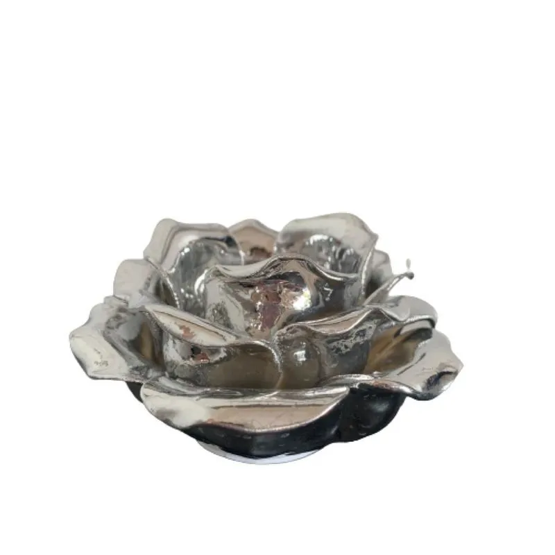 Castiçal Elegante De Rosa Em Cerâmica Na Cor Prata