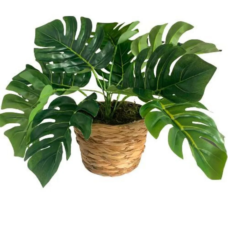 Vaso de plástico decorativo com palha natural revestida