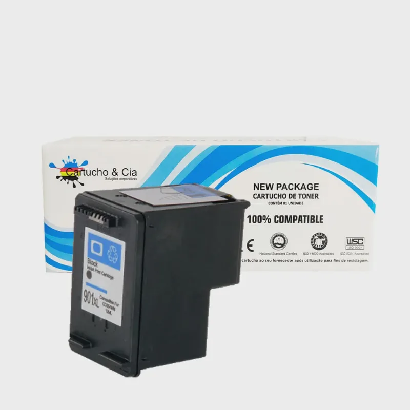 Cartucho de tinta compatível 901XL 901 CC654AL CC654AB CC653AB preto officejet J4660 12ML