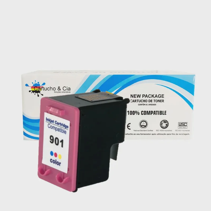 Cartucho de tinta compatível 901XL 901 CC656AB colorido J4580 J4680 J4660 J4500 J4550 12ML - Cartucho & cia