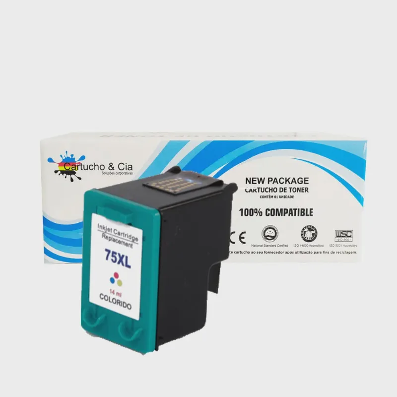 Cartucho de tinta compatível com hp 75XL CB338WB colorido C4480 C4280 C5280 18ML - Cartucho & Cia