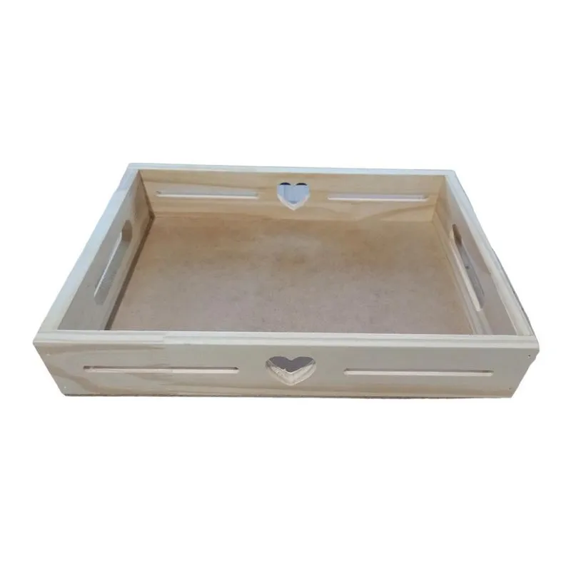 Bandeja retangular rc coração 30x22x5 cantinho madeira pinus