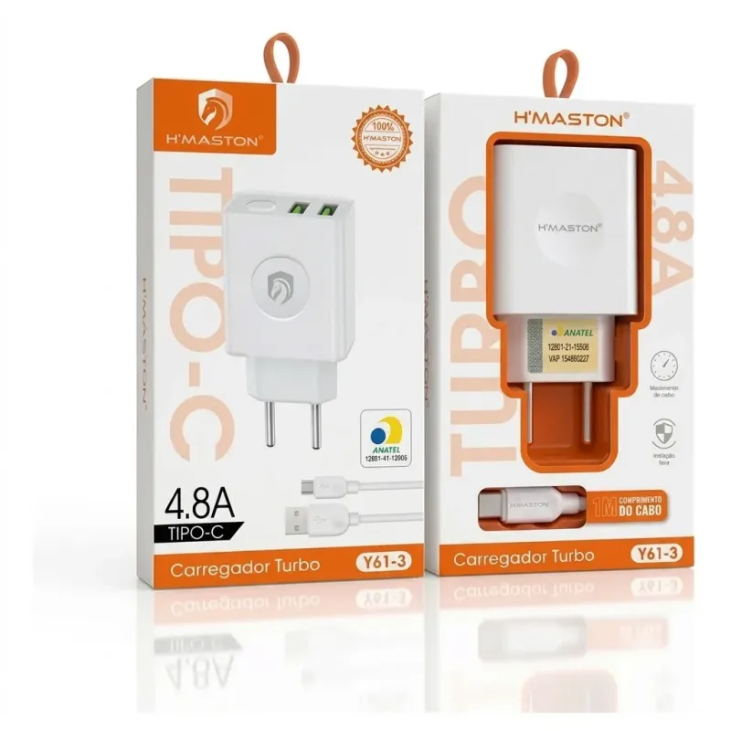 CARREGADOR DE CELULAR H'MASTON PRO 4.8A TIPO C MOD: Y61-3