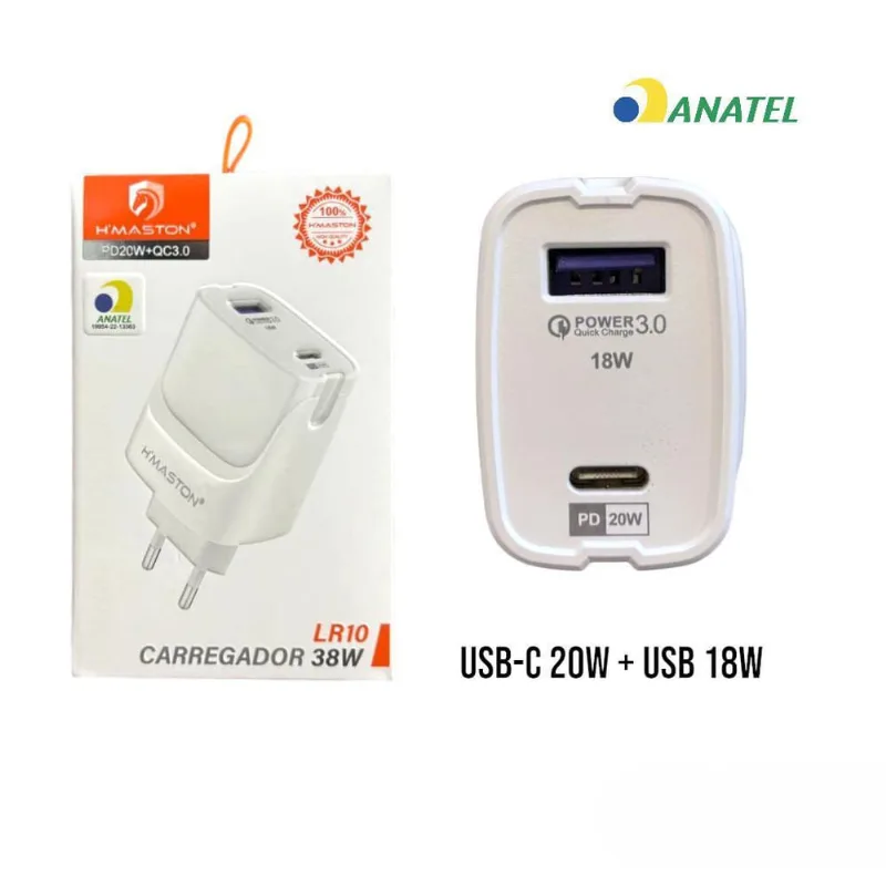 Carregador Fonte De Tomada 5V Usb Pd Hmaston Lr10 38W