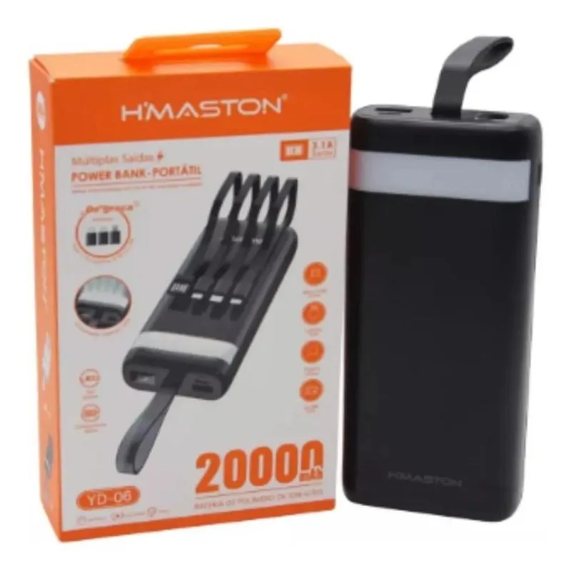 Carregador Power Bank Com Luz Led Turbo 20.000mah YD-06 H´maston Preto