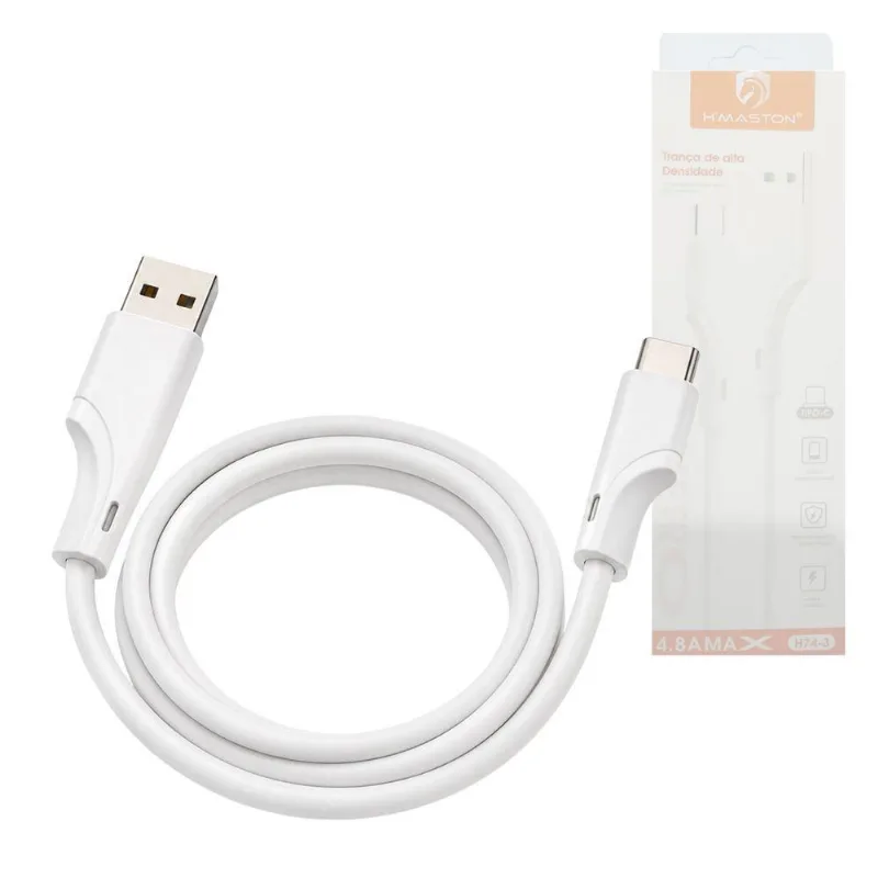 Cabo Carregador USB Tipo-C H'maston H74-3 4.8A Max Branco 1 Metro