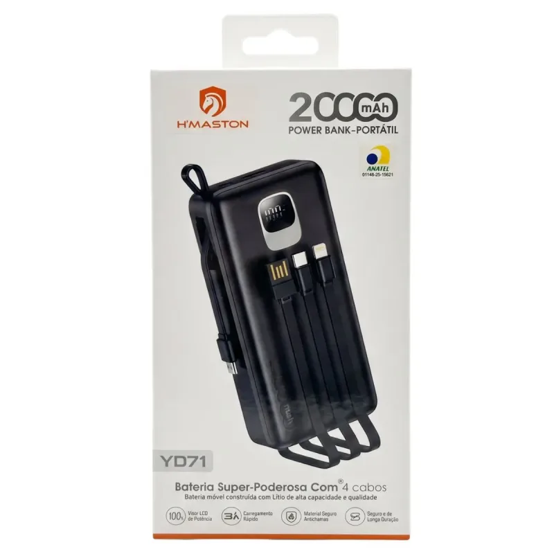 Power Bank Portatil Hmaston 20000mah com 4 Cabos