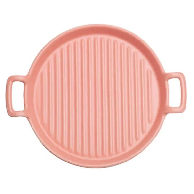 Bandeja Décor Cerâmica Round Grill com alças 21x17cm