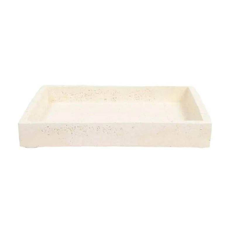Bandeja Decorativa Pedra Retangular Grande Off Whtite 29x19,5cm