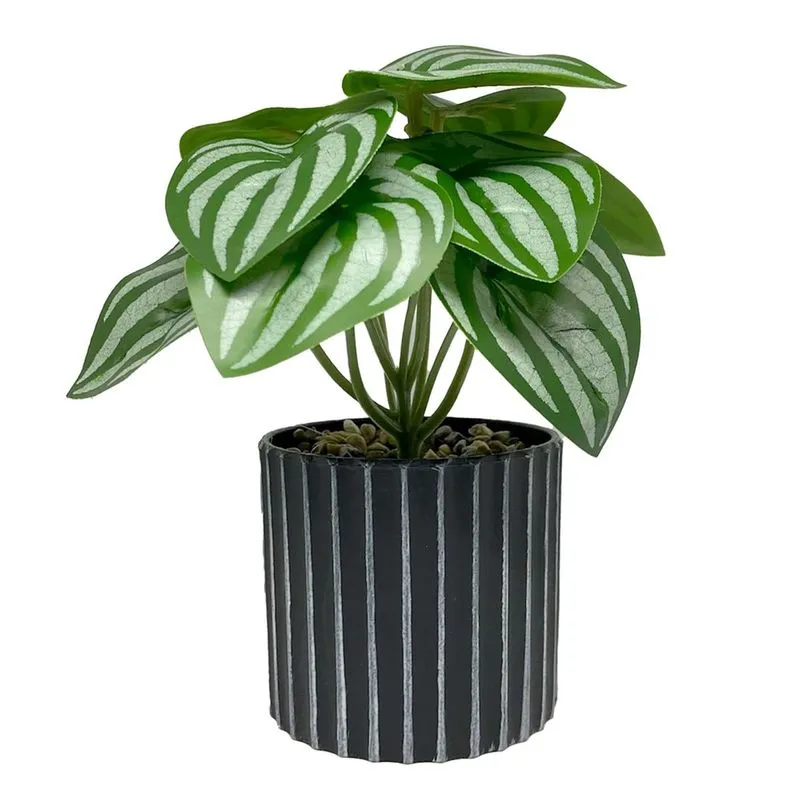 Vaso Com Planta Folhagens My Garden Canelado Cinza 10x19 Plastico - Mai Home