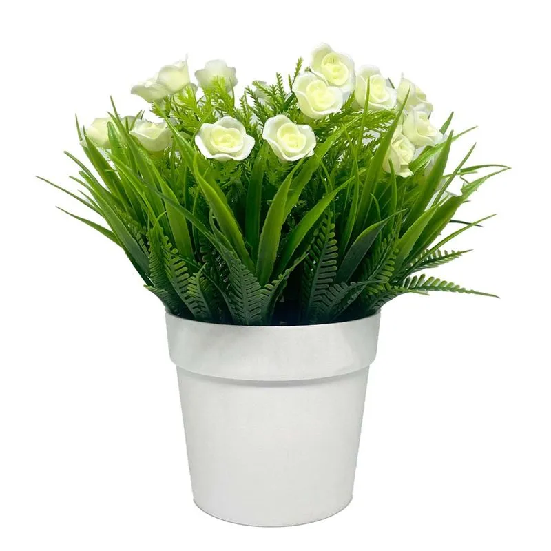 Vaso Com Planta Folhagens My Garden Canelado Cinza 10x19 Plastico - Mai Home