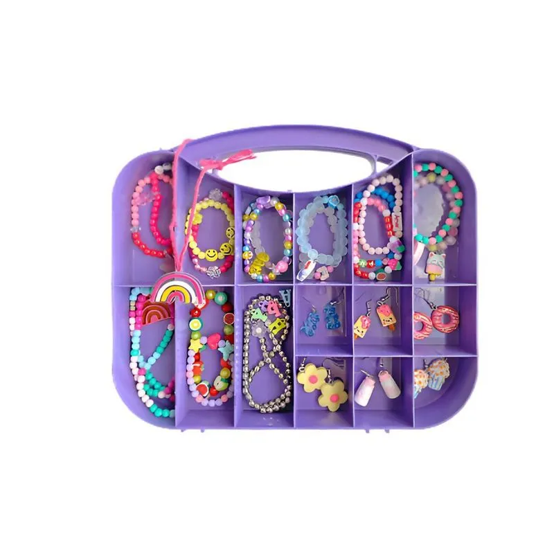 Kit Miçanga Infantil Pulseira Colar Brinco Maleta Dupla Face