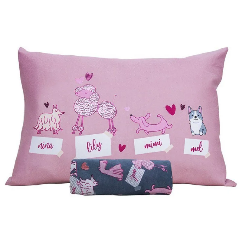 Jogo De Cama Portallar Solteiro Malha Mista Joy Cute Dogs 2 Peças Rosa