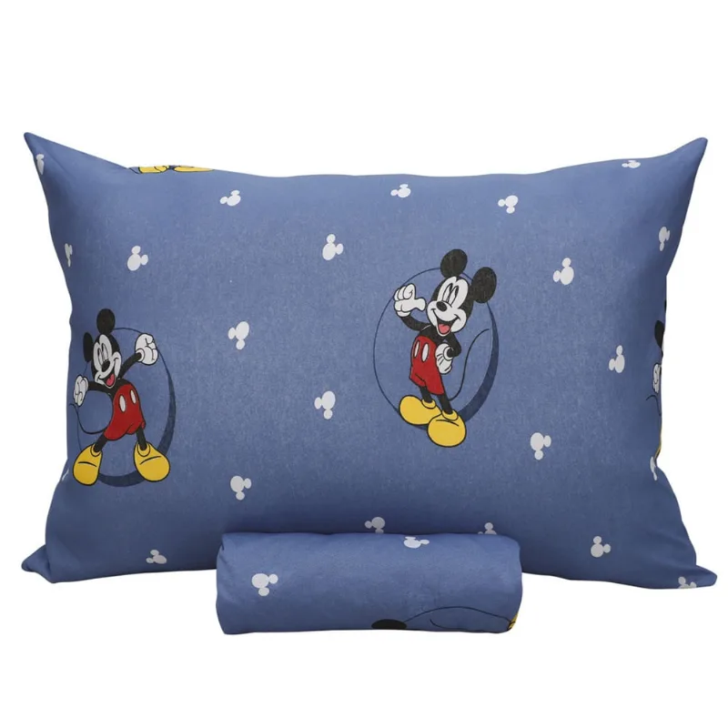 Jogo De Cama Infantil Mickey Mouse Solteiro Disney Simples 2 Peças Malha Cool Azul Portallar