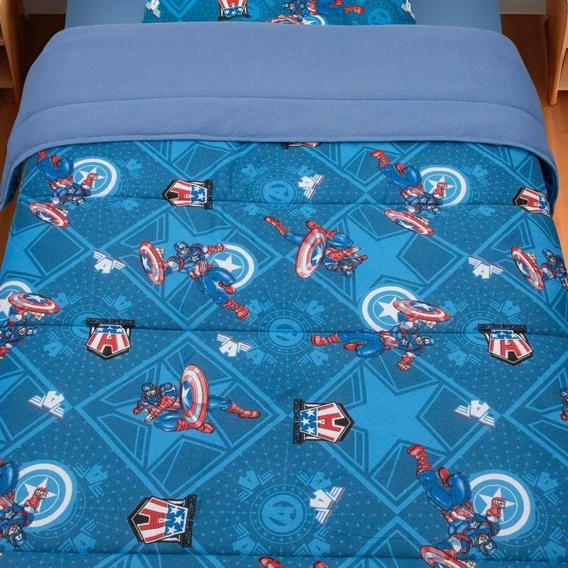 Edredom Estampado 1 Peça Portallar Disney Marvel Capitao America Azul-azul Jeans Solteiro