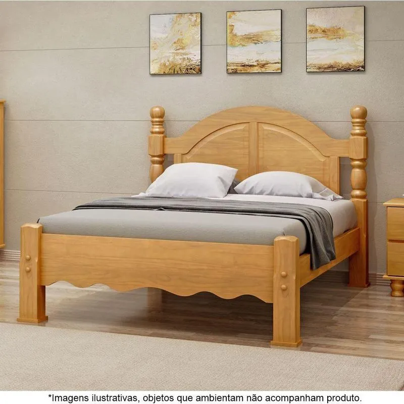 Cama Casal Em Madeira Maciça Torneada 1,60 Havana Mel