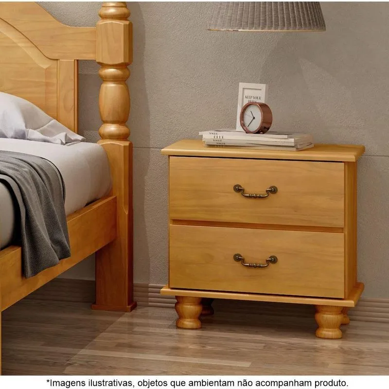 Mesa De Cabeceira 2 Gavetas Em Madeira Maciça Havana Mel - Straub Web