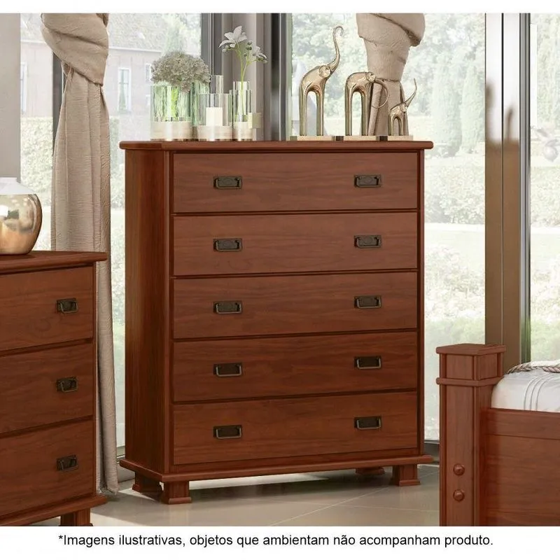 Cômoda Para Quarto 05 Gavetas Em Madeira Maciça Itália Avelã - Straub Web
