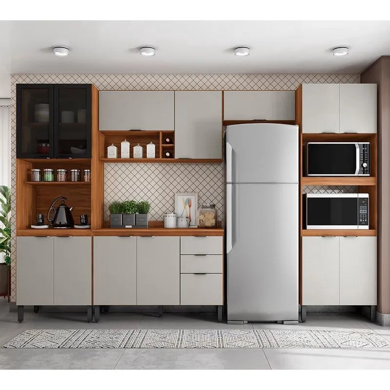 Cozinha Modulada Completa 14 Portas 02 Gavetas Firenze Amêndola Nude Prime tx Demóbile