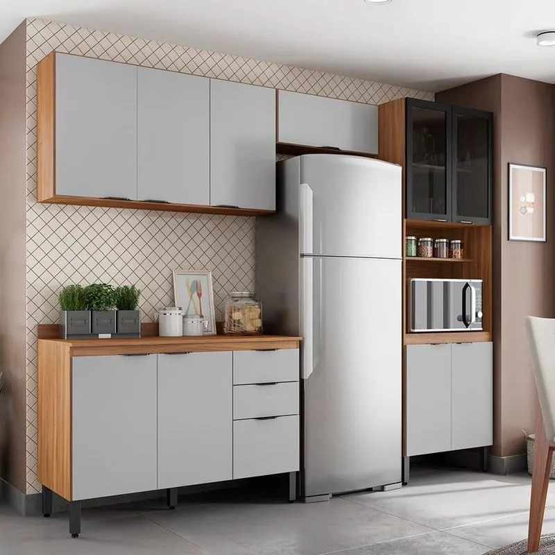 Cozinha Modulada Completa 11 Portas 02 Gavetas Firenze Amêndola Nude Prime tx Demóbile