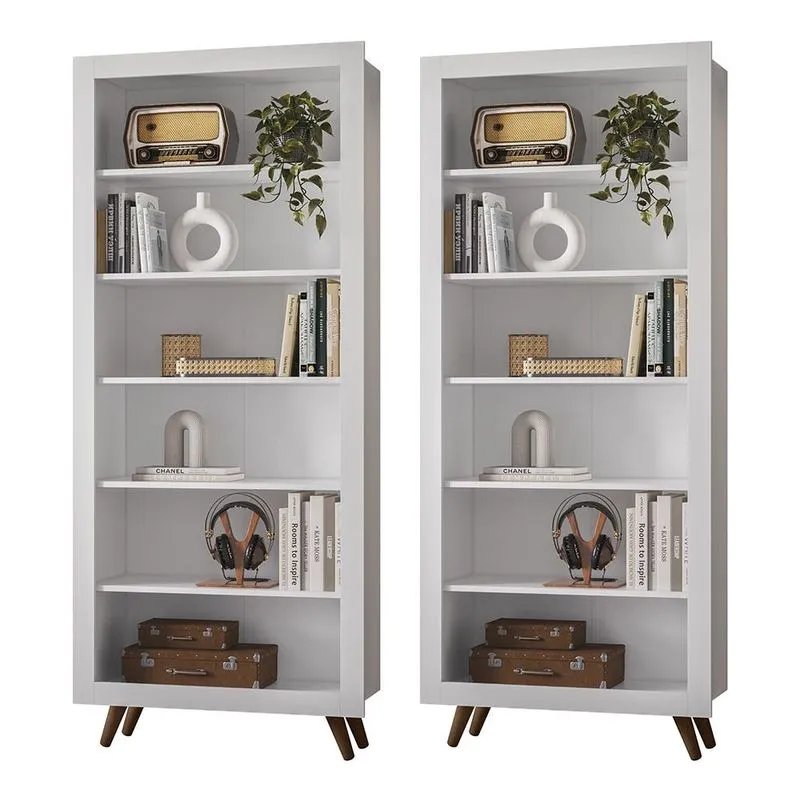 Kit com 02 Estantes Livreiros Retrô 4430 Qmovi Branco