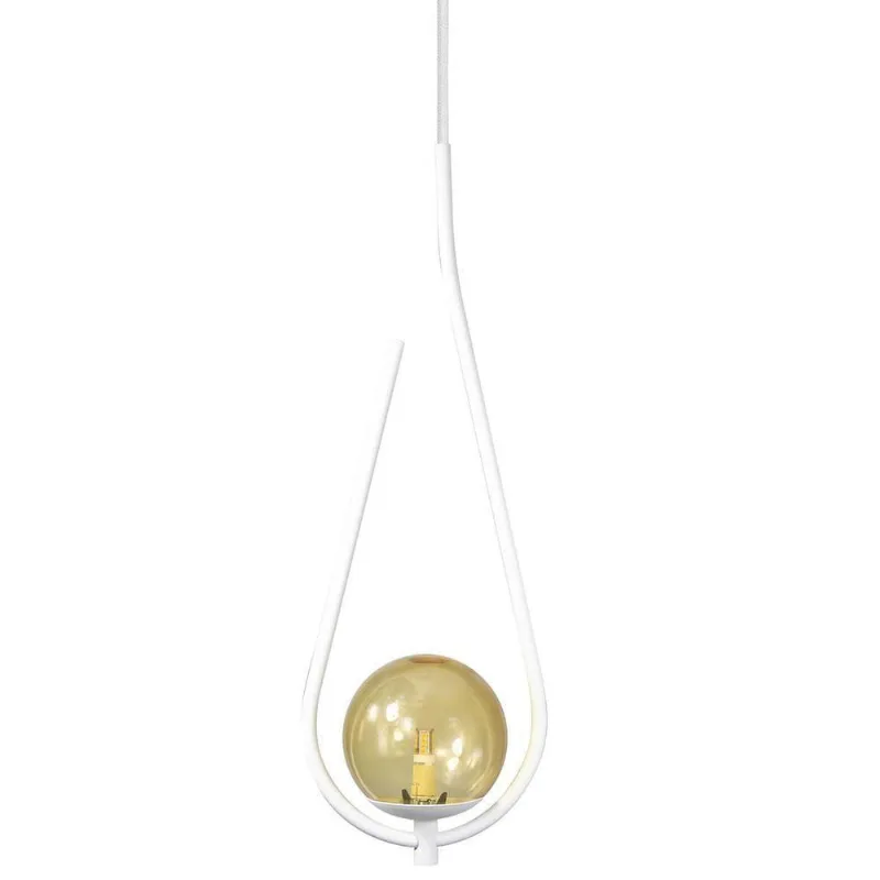 Pendente Lustre On Drop Branco Globo De Vidro âmbar