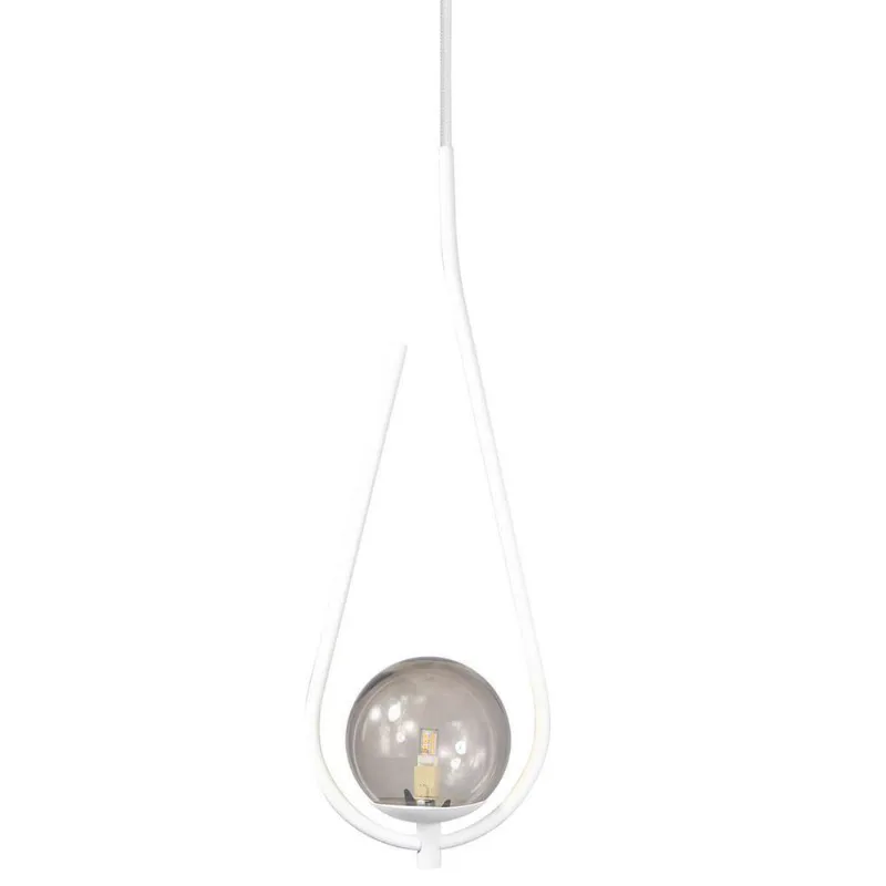 Pendente Lustre On Drop Branco Globo De Vidro Fumê