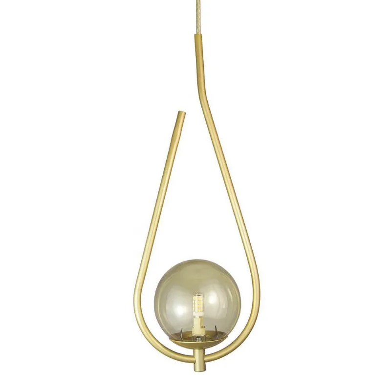 Lustre Pendente On Drop - Dourado Com Globo De Vidro âmbar