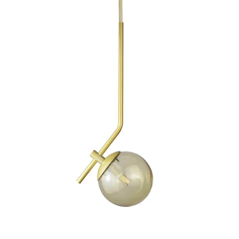 Lustre Pendente On Ly - Dourado Com Globo De Vidro âmbar