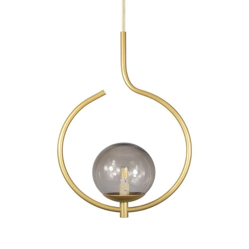 Pendente Lustre On Loop Dourado Com Globo De Vidro Fume