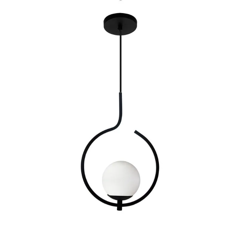 Pendente Lustre On Loop Preto Com Globo De Vidro Petro/vidro Branco