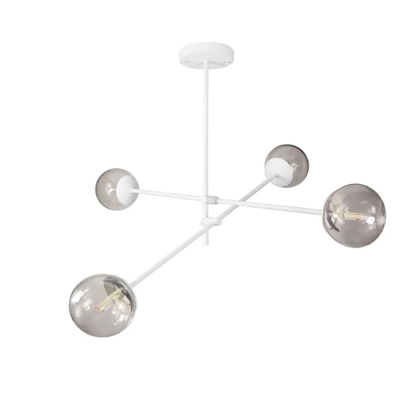 Lustre Lirio Com 4 Globos Esfera De Vidro Fumê - Branco