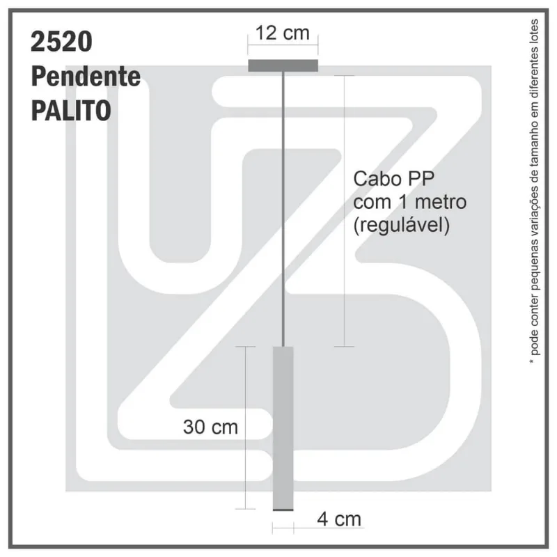 Pendente Tubo Palito Moderno 30Cm - Ouro