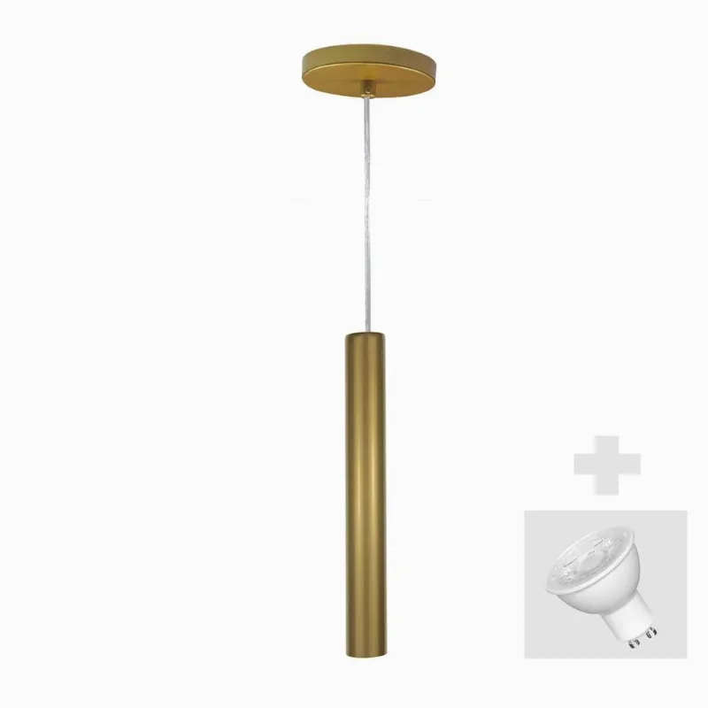 Pendente Tubo Palito 30cm - Ouro + Lampada Led 4w