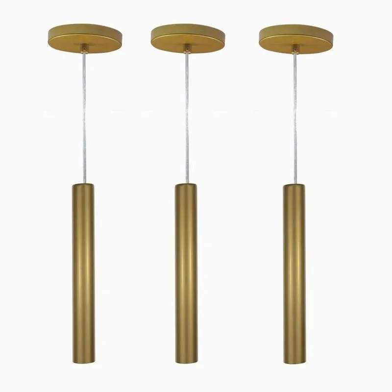 Kit 3 Pendente Tubo Palito Moderno 30cm - Ouro
