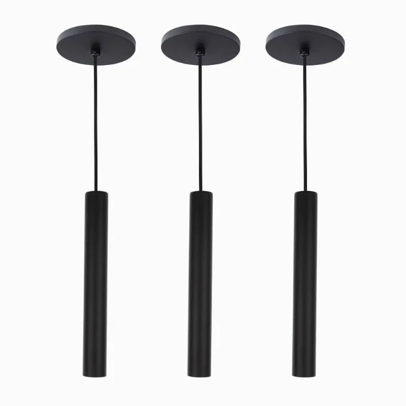 Kit 3 Pendente Tubo Palito Moderno 30cm - Preto