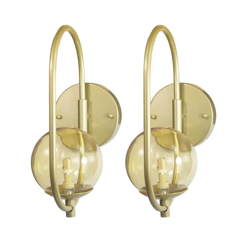 Arandela Online Dourado Globo De Vidro Ambar + Led 5W