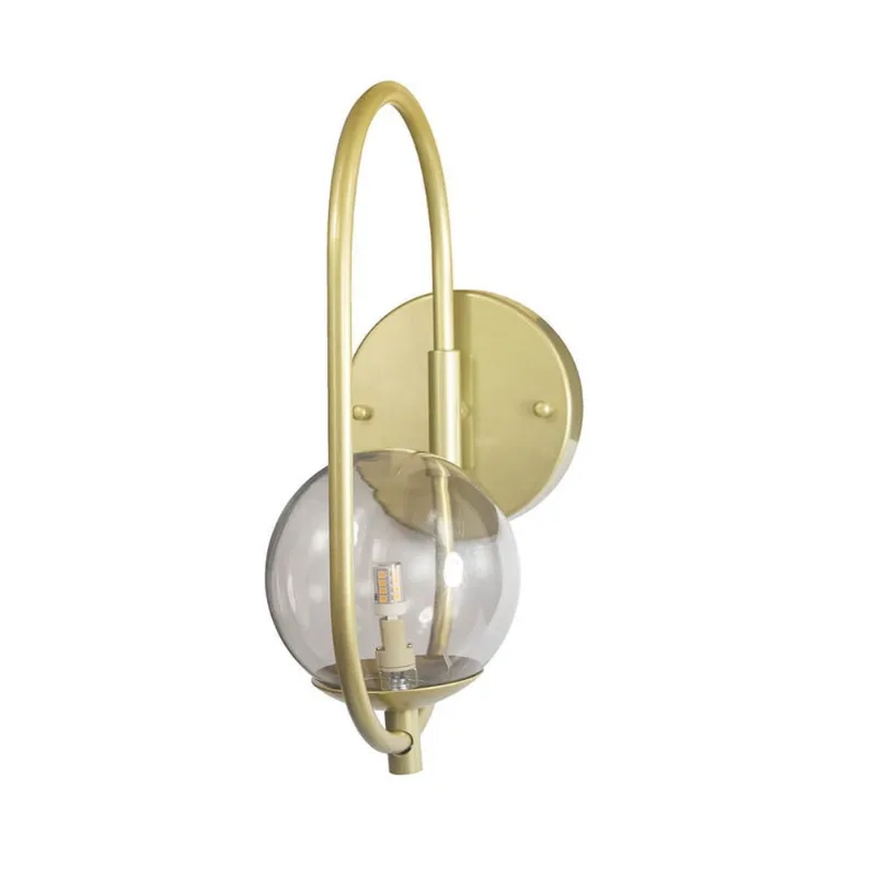 Arandela Online Dourado Globo De Vidro Fume + Led 5W