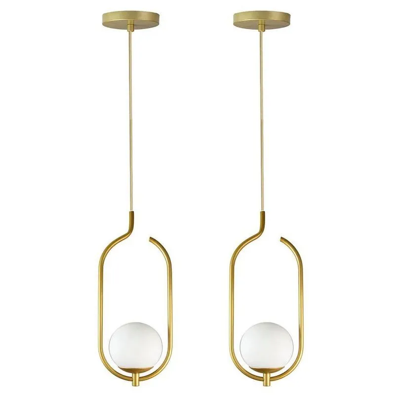 Kit 2 Pendentes Lustres On Clip Dourado Globo De Vidro Branco