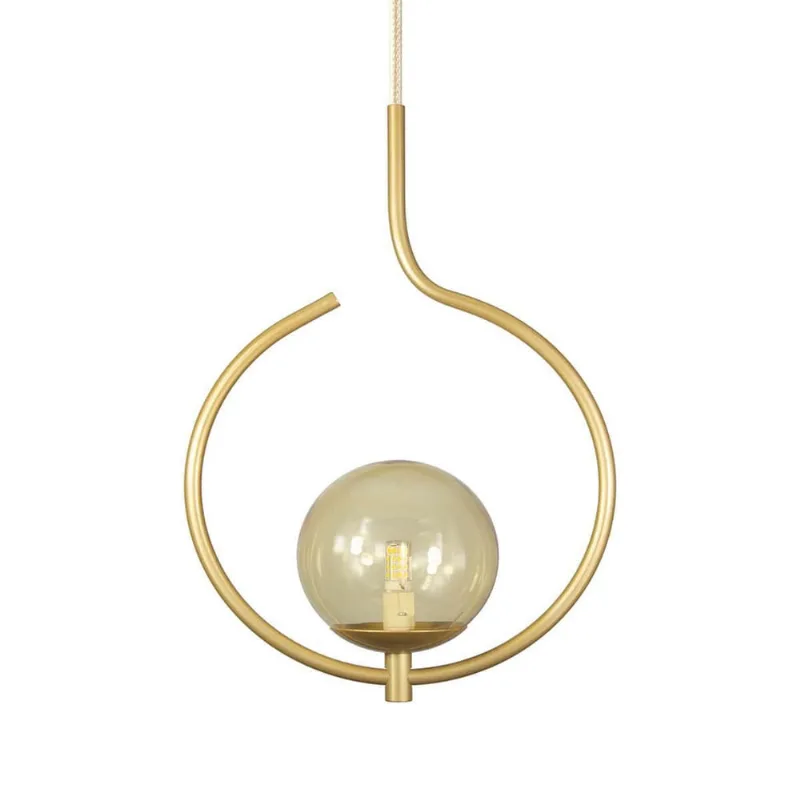 Kit 2 Pendentes On Loop Dourado Com Globo De Vidro Ambar