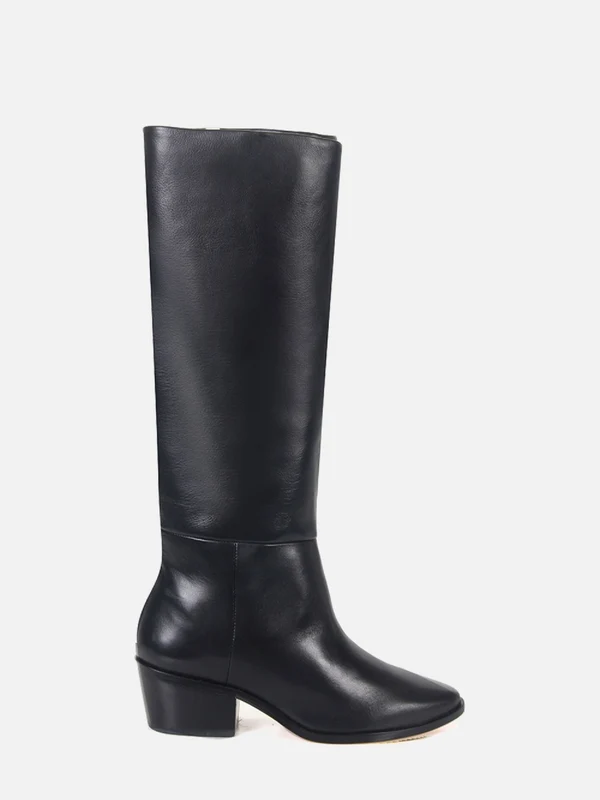 BOTA EM COURO LEA PRETO CANO ALTO SALTO BAIXO 34