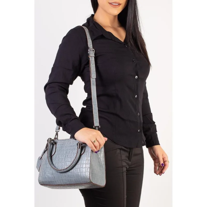 Bolsa baú de couro croco Andressa