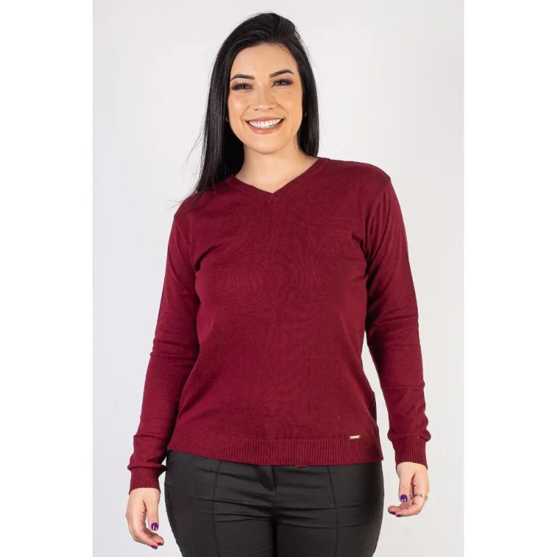 Suéter feminino de malha gola V 60004