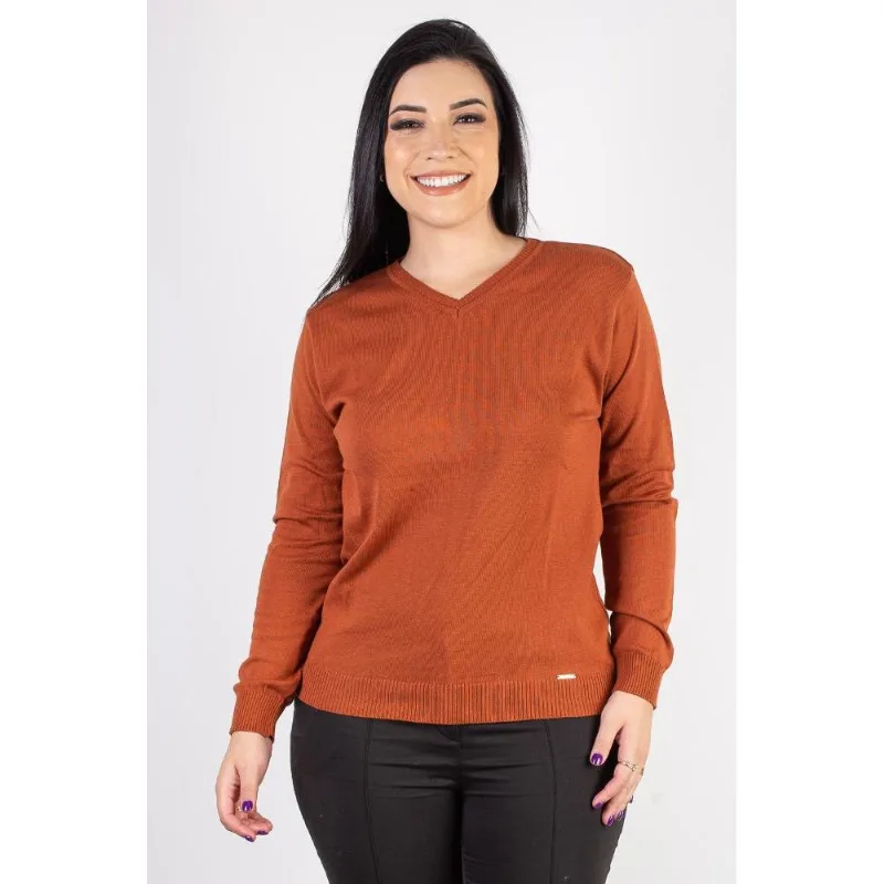 Suéter feminino de malha gola V 60004