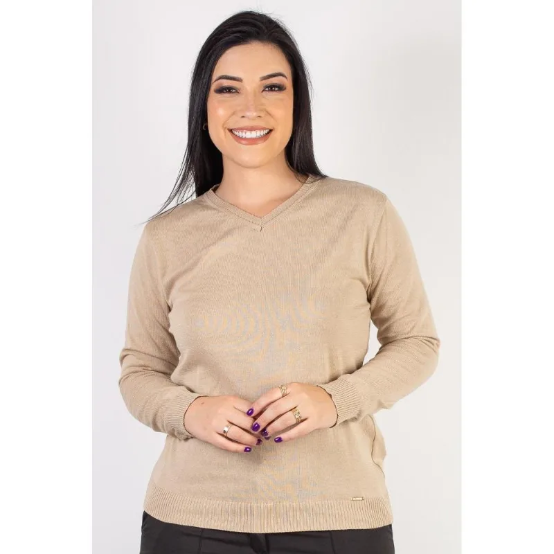 Suéter feminino de malha gola V 60004
