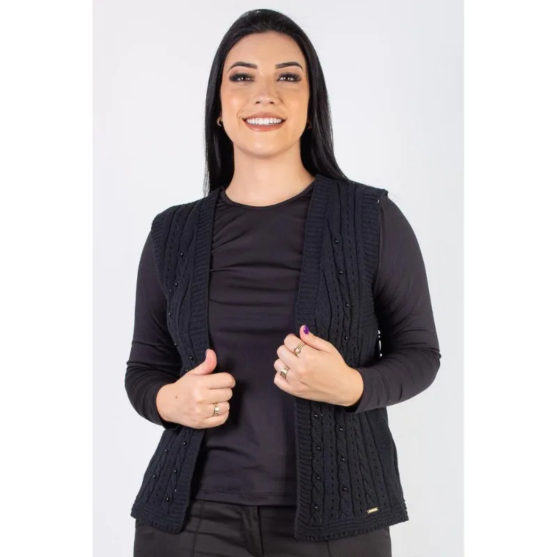 Colete de malha feminino com tranças 60006