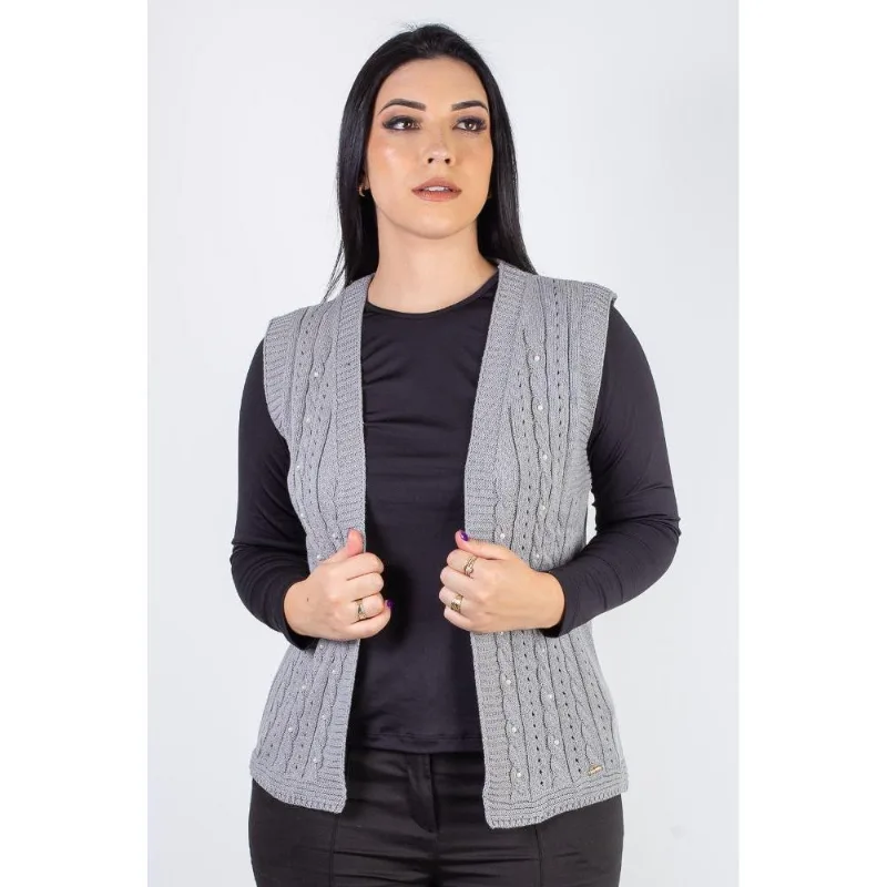 Colete de malha feminino com tranças 60006