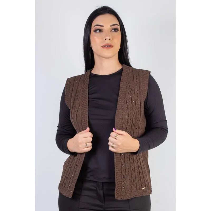Colete de malha feminino com tranças 60006