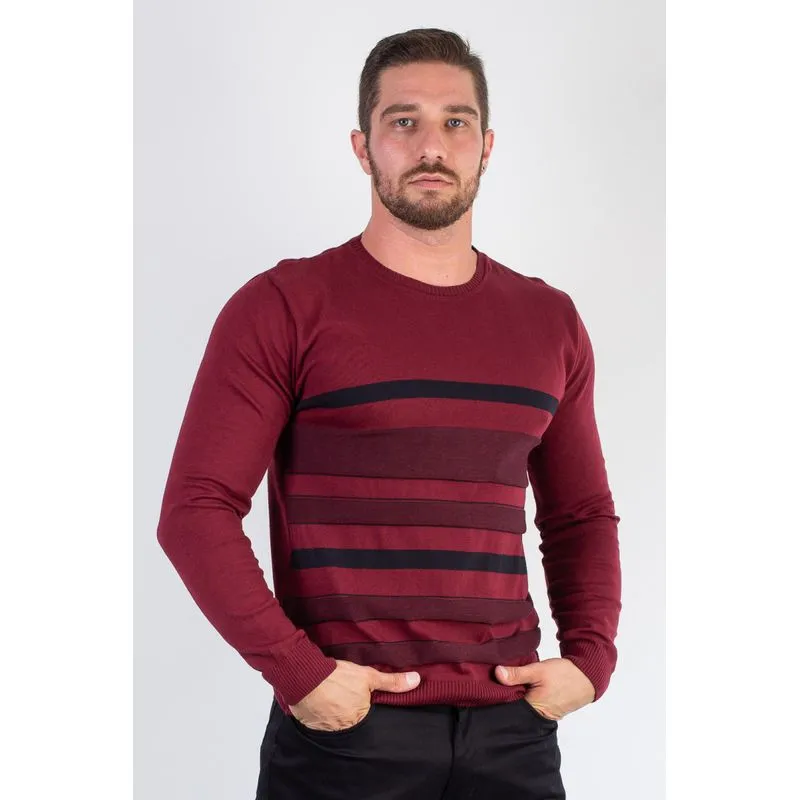 Suéter masculino de malha com listras 50004 M / Bordô