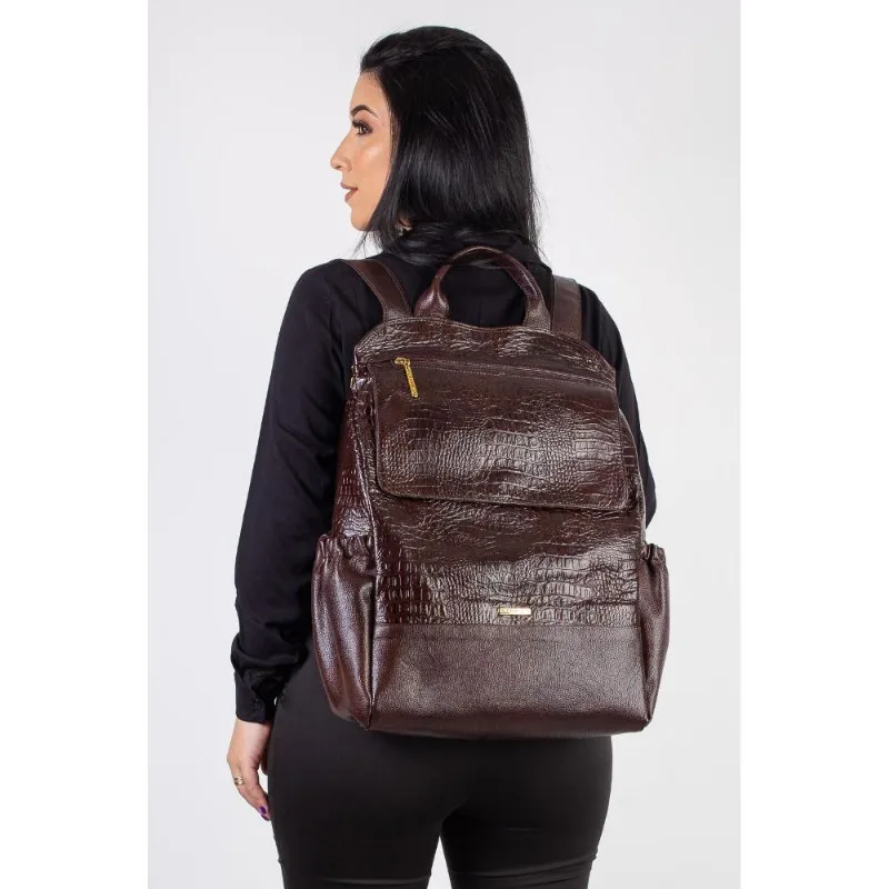 Mochila antifurto de couro croco Suzana